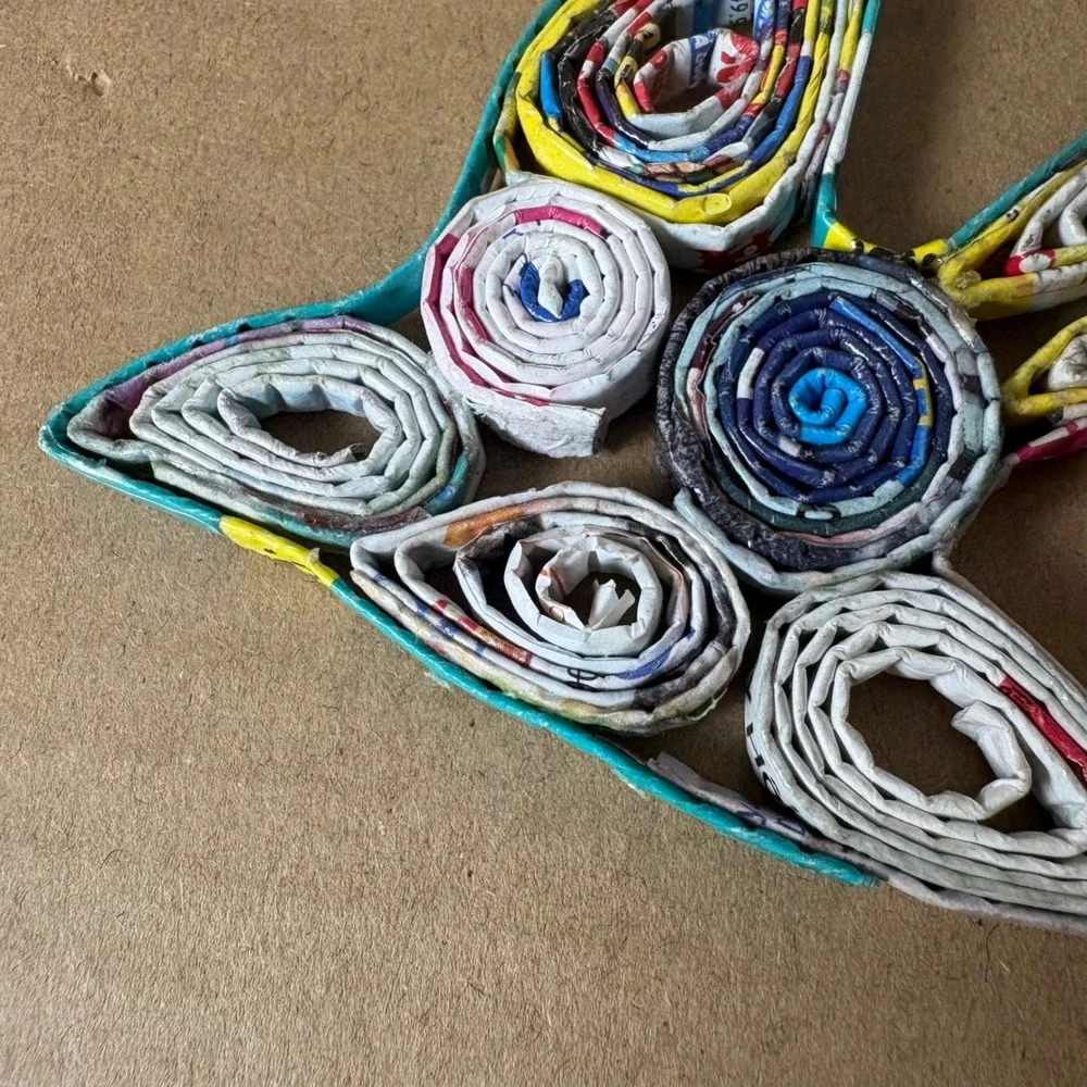 Handmade Paper Quilled‎ Bird Ornament Colorful Recycled Sustainable Folk Art